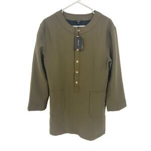 Massimo Dutti Olive Green Dress Long Sleeve with Pockets SZ XS NWT Dark Academia